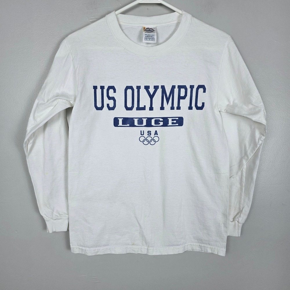 US Olympic Luge USA Long Sleeve T Shirt White Blue Adult Small Vintage